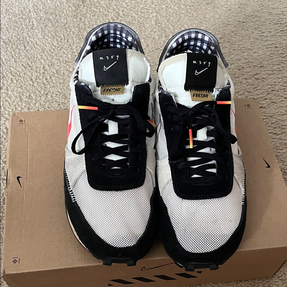 Nike D-Break Type Black and White Mesh Sneakers with Red Accents